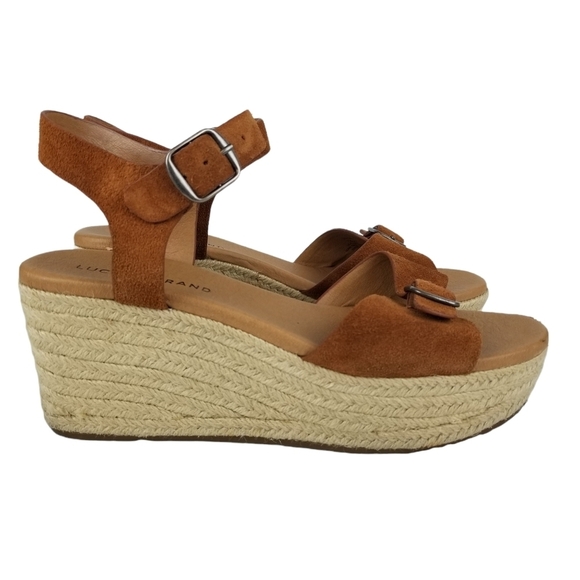 Lucky Brand Naveah Camel Brown Leather Platform Espadrille Women's Size 11 - Picture 2 of 9